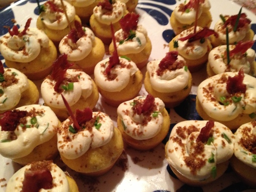 Bacon, Corn Muffins with Savory Cream Cheese Frosting